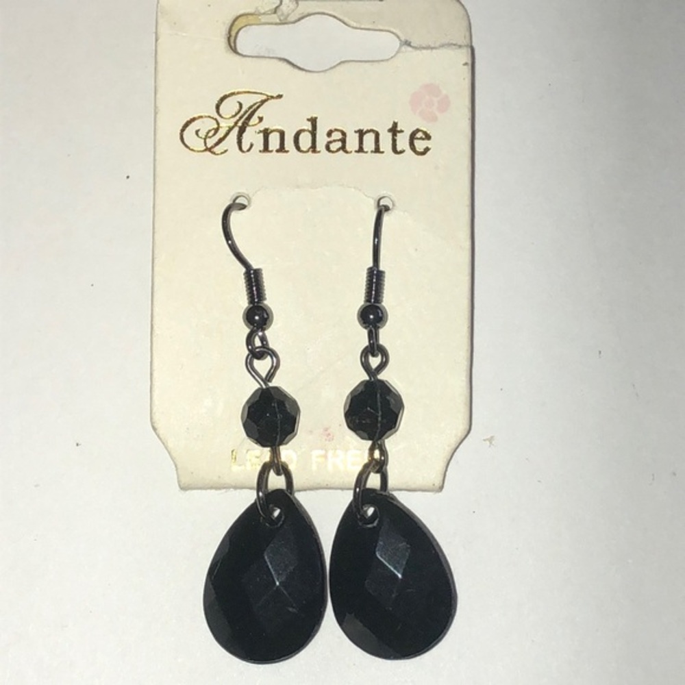 Black Beaded Boho Drop Earrings